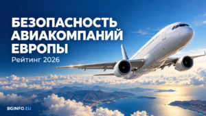 Пассажирский самолёт над облаками — рейтинг безопасности авиакомпаний Европы 2026.