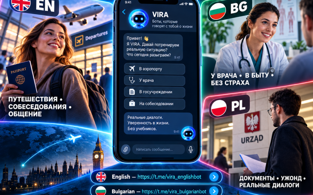 VIRA: в Telegram запустили три языковых тренажёра для реальных ситуаций