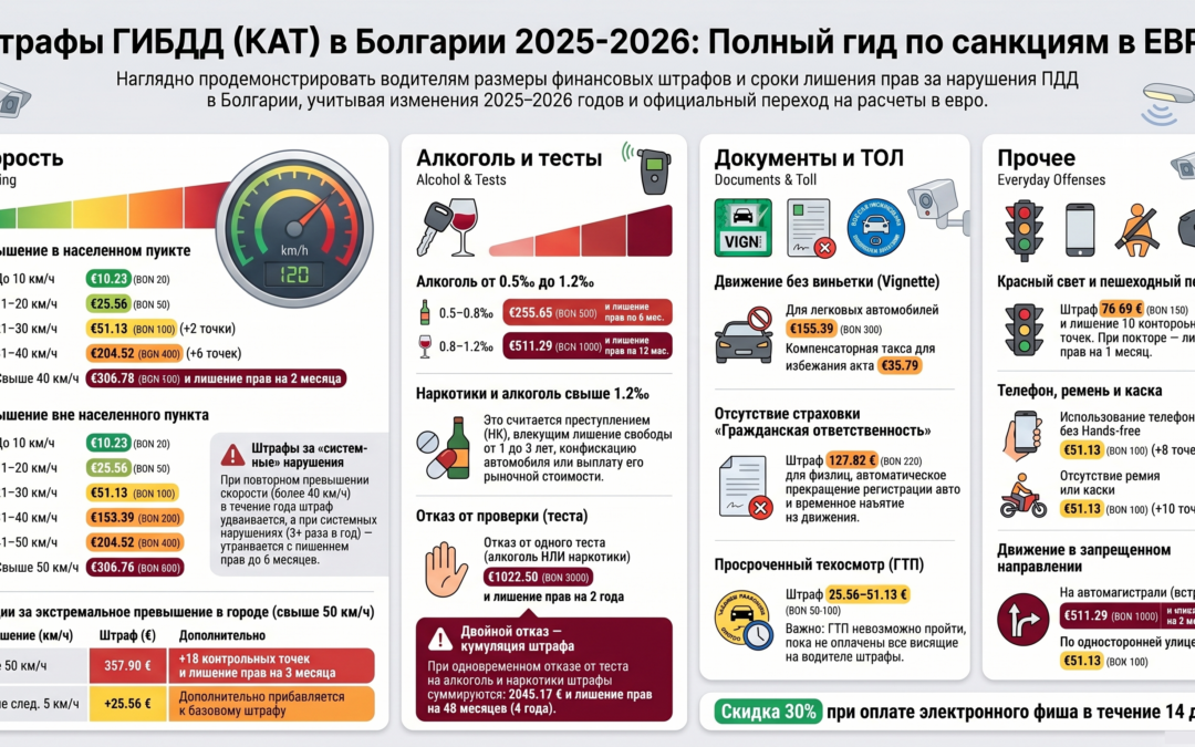 Штрафы для водителей в Болгарии в 2026 году